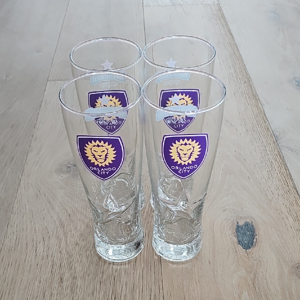NWOT MLS Orlando City Soccer Glass Set Of Four (4) With Orlando City Magnet